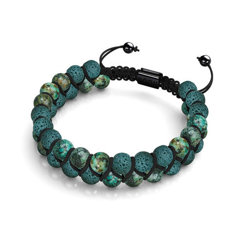 Jaspe océanique sarcelle | Bronze à canon | Bracelet Diffuseur Pierre de Lave